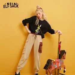 ELFSACK, Camel, цветные, повседневные женские штаны, зима 2019, новые, необычные, с карманами, для девушек, для офиса, комбинезоны, брюки