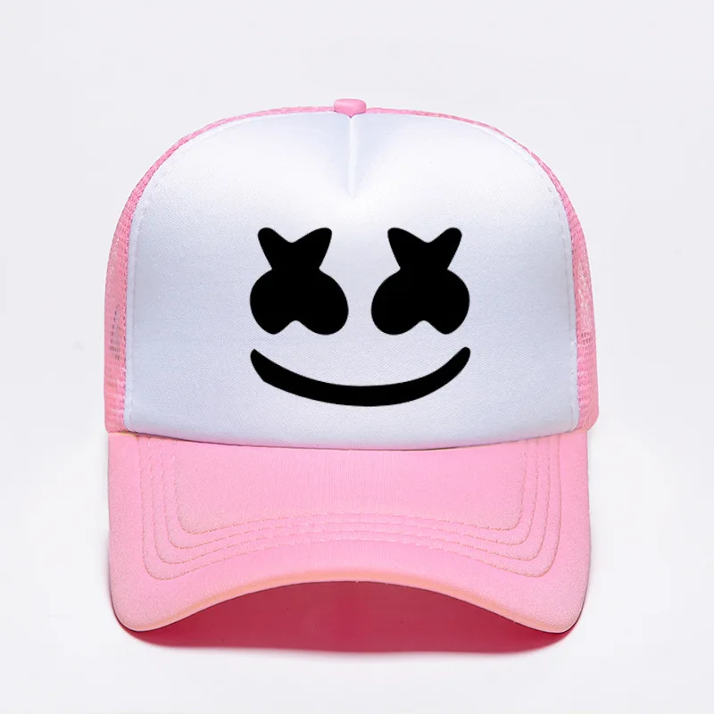 Pink Зефир улыбающееся лицо шляпы бейсбольная шляпа Солнцезащитная шляпа кость панк стиль хип-хоп кепка Кепка с металлической буквой сетка воздухопроницаемая Кепка - Color: Pink