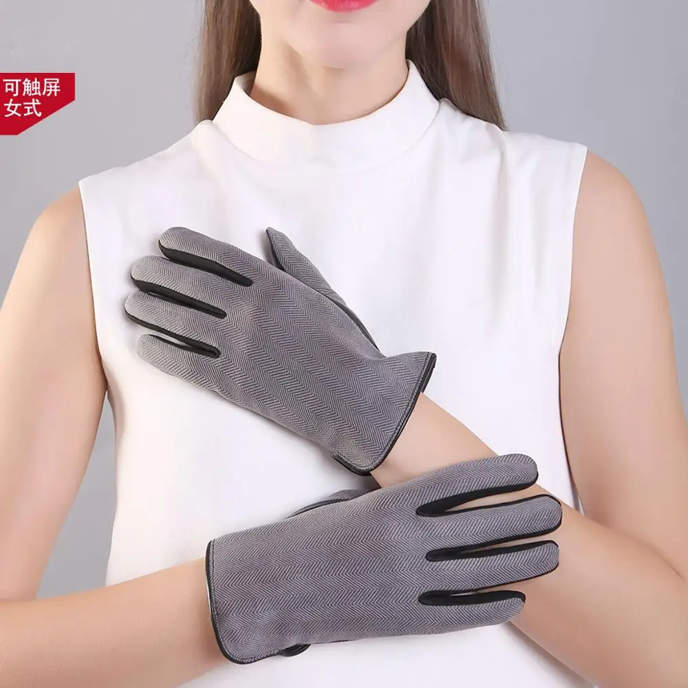 light grey women Перчатки для сенсорного экрана из натуральной кожи, пара, День Святого Валентина, мужские, женские, для вождения, теплые, Осень-зима, перчатки из натуральной кожи TU3656 - Цвет: light grey women