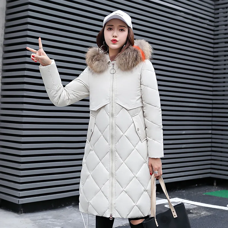

2019 Winter Hot Selling Mid-length Cotton-padded Clothes Women's Korean-style Slim Fit Hooded Large Pocket Large Size down Jacke