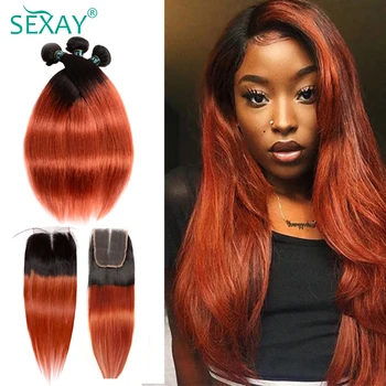 

Sexay Ombre Bundles With Closure Pre-Colored 1B 350 Burnt Orange Brazilian Straight Weave Human Hair 3 Bundles With Closure Remy