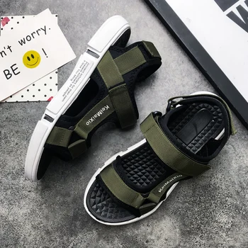 

2020 New Men Leisure Sandals Rubber Flat Sandals For Men Hook & Loop Man Outdoor Beach Sneakers Gray Black Walking Sandals Mens
