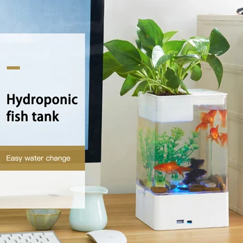 

Self-cleaning Fish Tank Lazy Small Acrylic Goldfish Tank Desktop Transparent Bucket Fish Tank Ecological Bare Cylinder