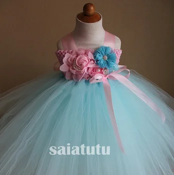 

ower fairy blue pink Girls New Year Princess Wedding Gown Kids Dresses Tutu Party Birthday Children Dress Christmas Vestido