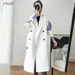 FTLZZ Новое лоскутное Полосатое пальто для женщин ветровка с отворотом тонкая весенне-осенняя ветровка корейская модная одежда