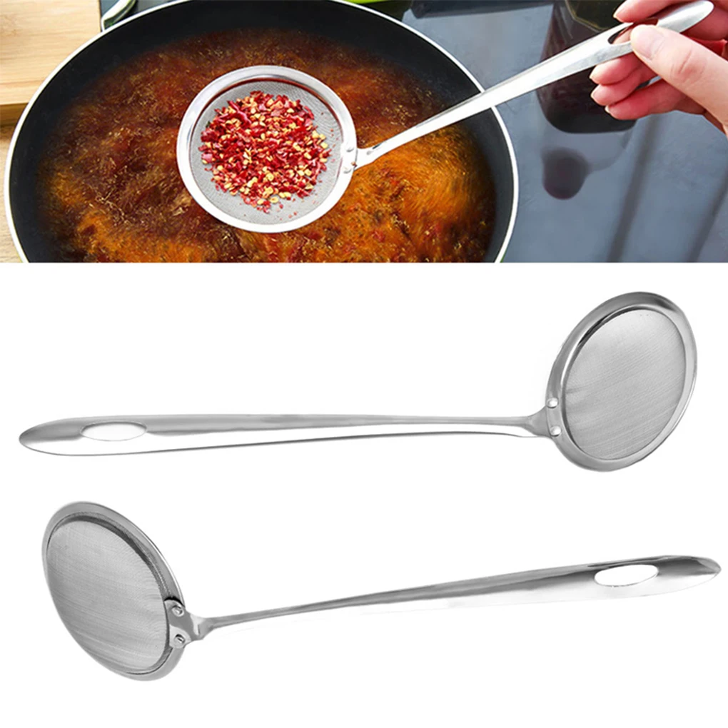10cm Dia Kitchen Cooking Strainer Fine Mesh Oil Filter Spoon Hot Pot Skimmer 