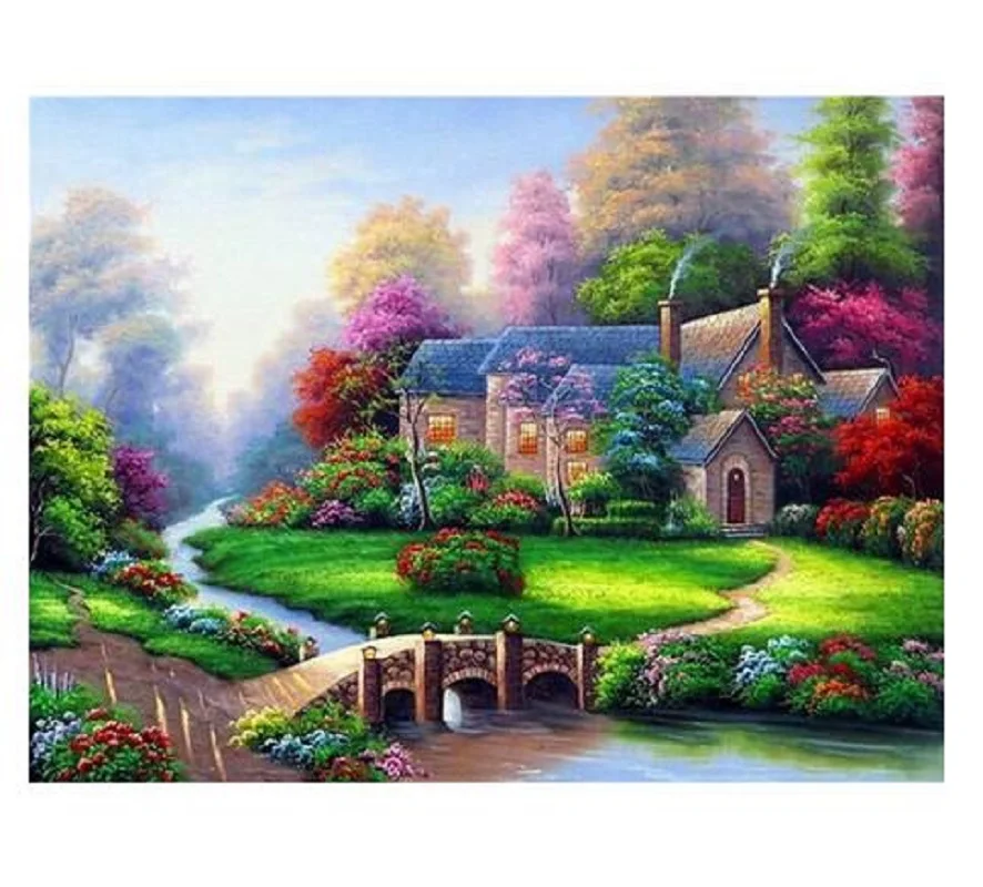 5D Diy Landscape village scenery new arrival Crystal full drill square diamond painting cross stitch kit mosaic round rhinestone | Дом и сад