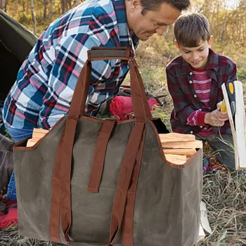 

Waterproof Large Capacity Camping Picnic Outdoor Firewood Bag Durable Canvas Firewood Match Carrier Storage Tote Bag
