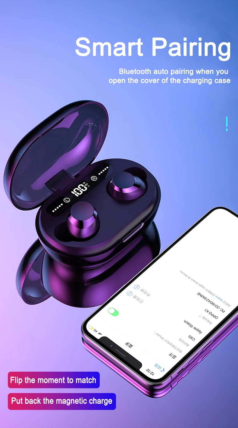 KYCXD TWS bluetooth 5,0 наушники 3D стерео Мощный светодиодный дисплей с зарядным устройством водонепроницаемые спортивные наушники беспроводные наушники