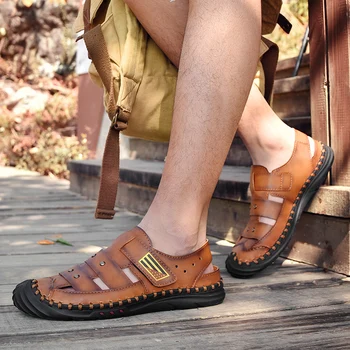 

Men Fashion Genuine Leather Rubber Outdoor Walking Shoes Plus Size EU38-48 Men Leather Shoes Summer Slip-On Male Casual Loafers