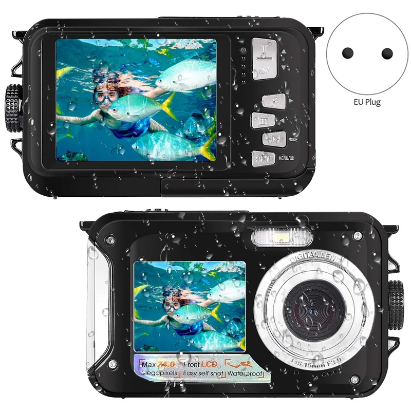 

Waterproof Camera HD 1080P for Snorkeling 24.0 MP Underwater Camera 2.7 Inch TFT-LCD Dual Screen Waterproof Digital Camera (EU P