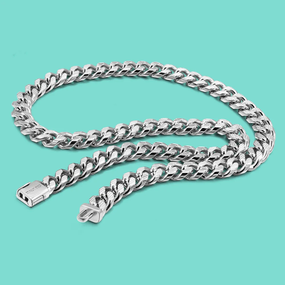 

Fine Jewelry Original 925 Sterling Silver 10MM Thick Cuban Chain Necklace Bracelet For Men Neck Rapper Chains Male Gift