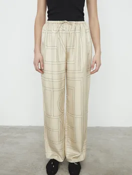 

Women's Drawstring High Waist Long Pants Geometric Striped Embroidery Back Pockets Straight Trousers
