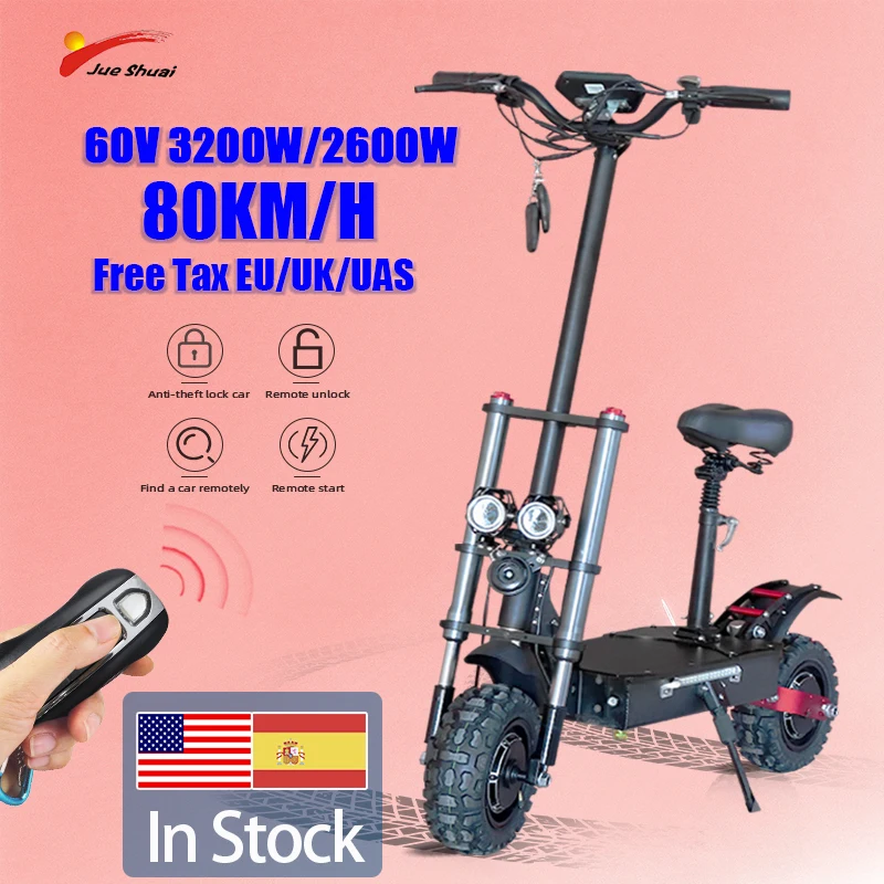 

Jueshuai Electric Scooter 3200W Motor Kick Scooter for Adults 60V Battery 11-Inch Off-Road Tire Foldable Monopattino Elettrico