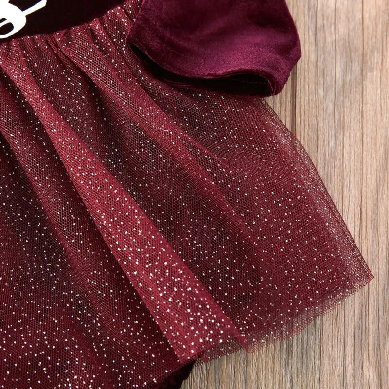 Милая Рождественская одежда принцессы для маленьких девочек; красная кружевная фатиновая одежда с длинными рукавами в стиле пэчворк