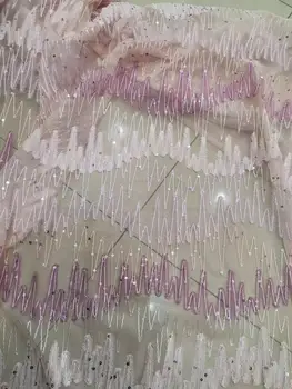 

French Tulle Lace J-56686 beautiful sequins Mesh Wedding Dress Fabric Latest Design embroidered lace with High