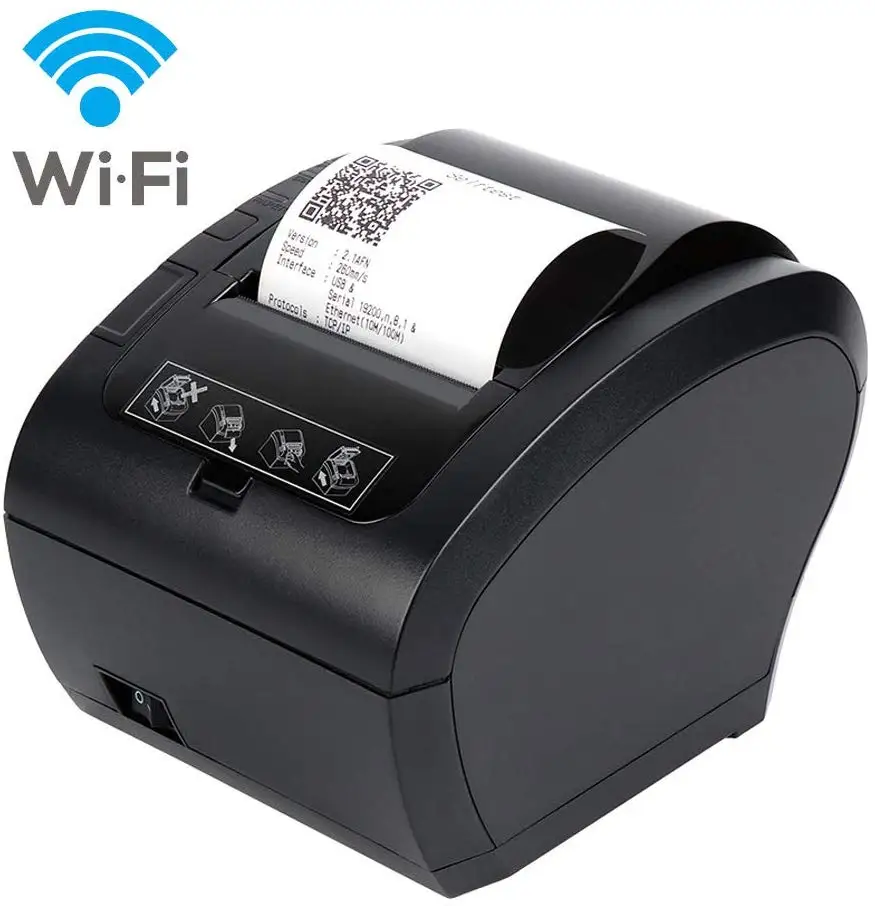 Noir WiFi 4.0 80 mm Imprimante Thermique 300 mm/Sec Directe avec USB Ethernet pour Windows PC/ESC/POS