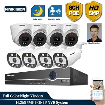 

NINISION 8CH 5MP AI Camera CCTV Security Camera System Face Detection Two-way Audio Human Detection P2P Video Surveillance Set
