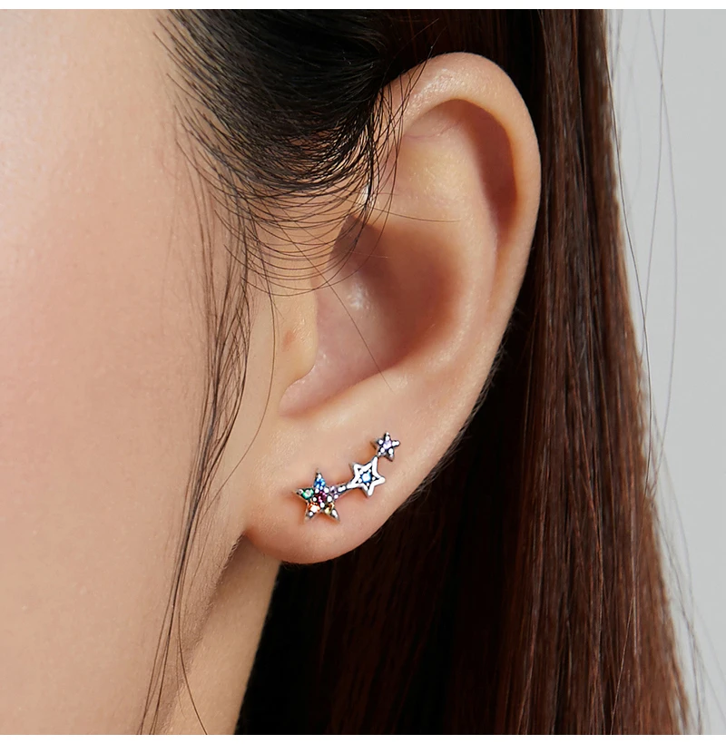 earrings Bamoer 925 Sterling Silver Colorful Star Heart Ear Studs Earrings for Women Compact Cute Earrings Fine Jewelry Gifts For Girl silver earrings