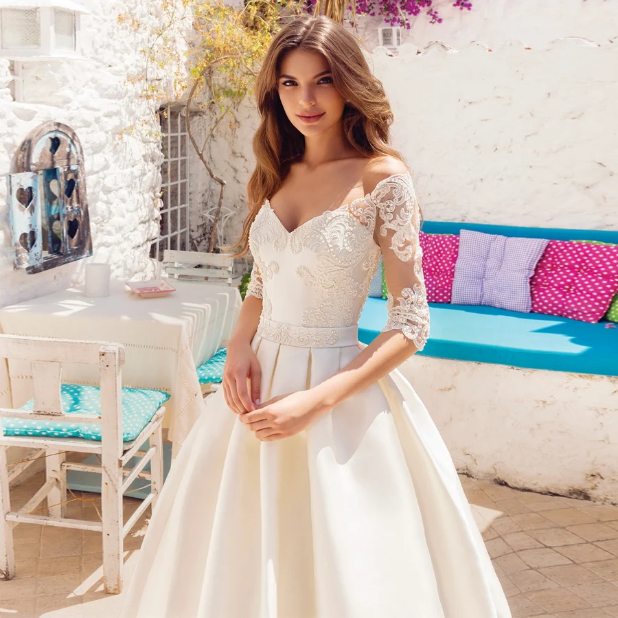 Elegant-Long-Sleeves-Satin-Wedding-Dresses-V-neck-Pearls-Applique-A-line-Bridal-Gown-Robe-De (1)