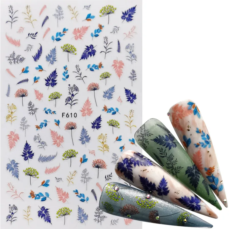 

YZWLE 1 Pc Colorful Marple Leaf/Lavender 3D Nail Sticker Flower Pattern Nail Art Transfer Stickers DIY Nail Decoraion