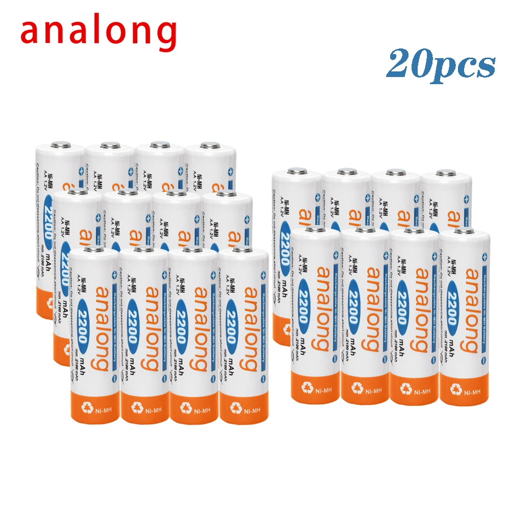 

20pcs 1.2V 2200mAh NI MH AA Pre-Charged Rechargeable Batteries Ni-MH Rechargeable aa Battery For Toy Camera Microphone led light