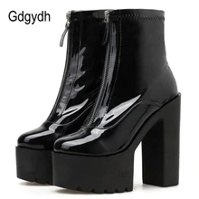 Gdgydh/сезон весна-осень; женские ботинки из лакированной кожи на молнии; женская обувь на очень высоком каблуке; женская обувь для вечеринок и ночных клубов; обувь на платформе