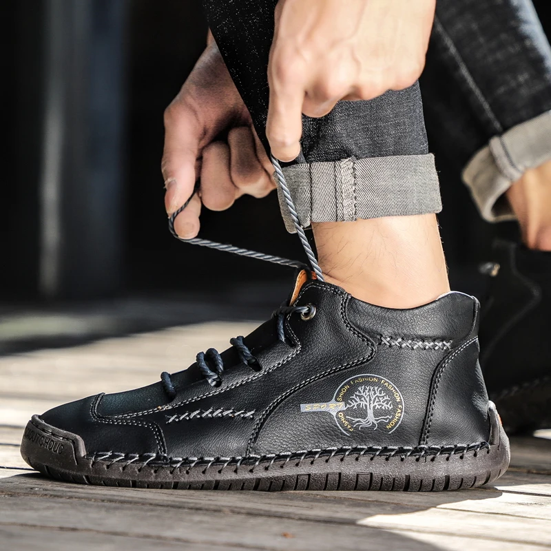 Brand Men's Winter Boots Warm Fur Men's Snow Boots Leather Waterproof Motorcycle Fashion Outdoor Ankle