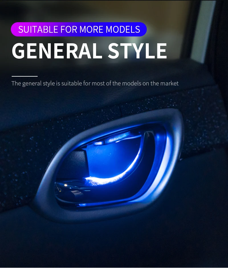 Blue Car Door Bowl Handle LED Ambient Atmosphere Light Interior