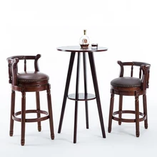 Американский винтажный стул из воловьей кожи, высокий табурет, барный стул из твердой древесины, домашний кожаный табурет с спинкой, коммерческий высокий стул