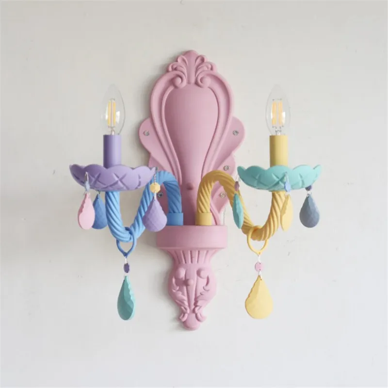 Quarto do Miúdo Lâmpada de Parede de Cristal Titular de Cabeceira Lâmpada de Parede Colorido Lâmpadas Moderna Makaron E14 Quarto Arandela Luminária Cor