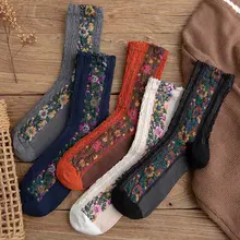 Новинка года; Модные женские хлопковые носки; европейские национальные ветровые цветы; сезон осень-зима; женские носки; теплые и милые