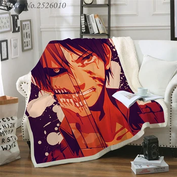 

Throw blanket Anime Attack on Titan 3D Velvet Plush Blanket Bedspread For Kids Girls Sherpa Blanket Couch Quilt Cover Travel 03