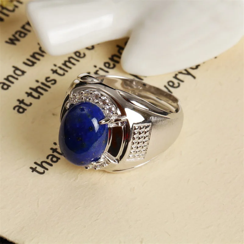 

Pure silver gemstone ring ring ring ring ornaments crystal jewelry 925 silver inlaid natural lapis lazuli ring luxury men