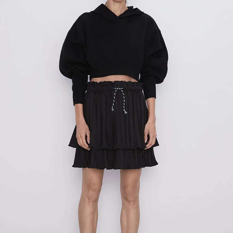 

Overplus of Goods Exported to Europe And US Women's Elastic Waist Pleated Skirt 2019 Summer New Products England Black And White
