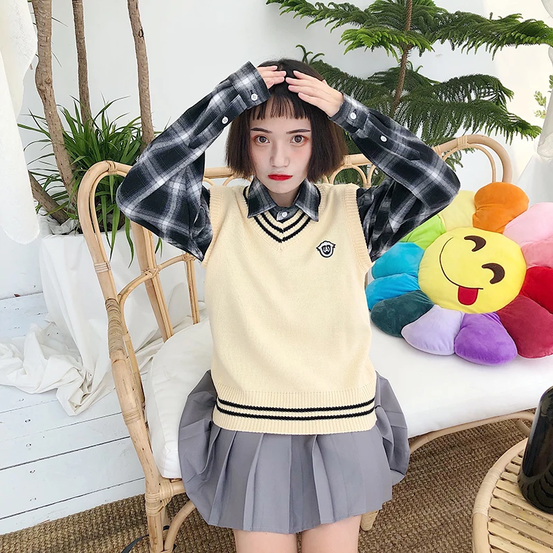 Жилеты женские с v-образным вырезом в полоску Kawaii Harajuku корейский стиль трикотажные студенческие простые универсальные повседневные женские пуловеры шикарные Горячие - Цвет: 11
