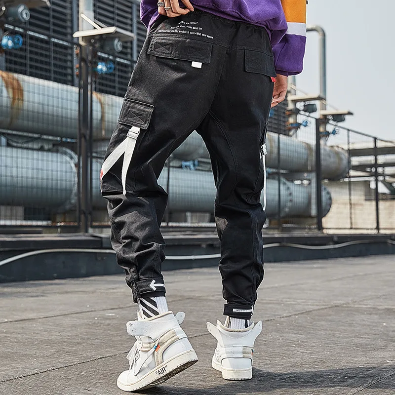

2019 Autumn Men Harem Hip Pop Multi-pocket Pants Velcro Beam Foot Cargo Pants Loose Hip-hop Sweatpants Joggers Trousers Male