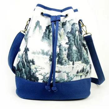 

Canvas bag retro fashion printed bucket bag national style female bag 2020 spring and summer new backpack