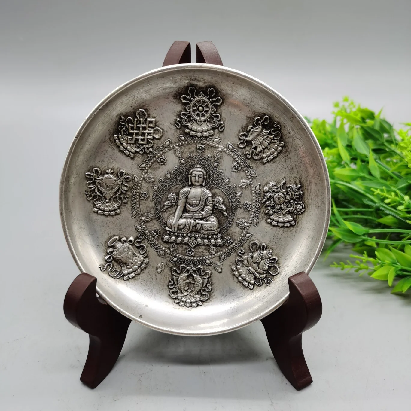 

China Elaboration Tibet Silver Engrave Propitious "Buddha " Dish Metal Crafts Home Decoration#2