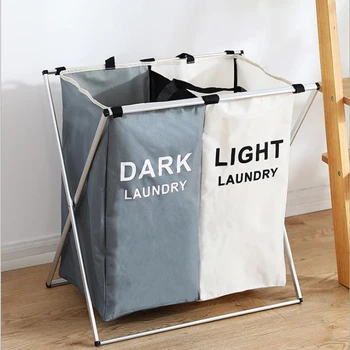 

Foldable Dirty Laundry Basket X-shape Organizer Printed Collapsible Three Grid Home Laundry Hamper Sorter Laundry Basket storage