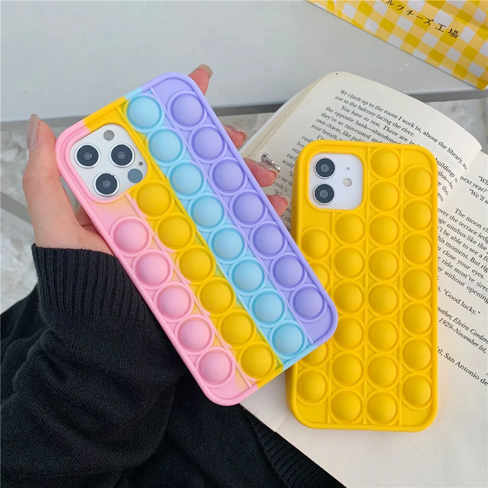 Pop Fidget Toys Rainbow Liquid Silicone Phone Case for IPhone 11 12 Pro 13 Max Xs XR 7 Plus Cute Bubble Soft Cover Funda | Мобильные