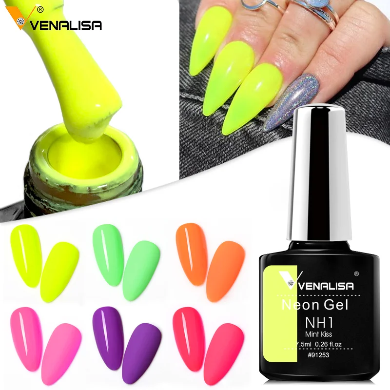 6pcs Neon Gel Polish Varnishes Hybrid Nails for Manicure 7.5ML Semi Permanent Soak Off Enamel UV Nail | Красота и здоровье