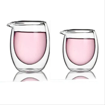 

Cute 120ml 200ml Double walled Glass fair Mug Heat Insulated Kungfu Glass Pitcher Insulating glass cup Gongdao Mug Milk Juice