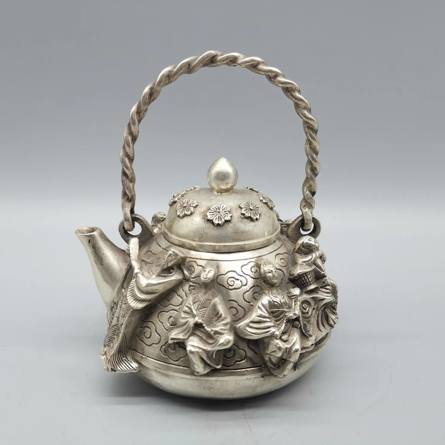 

Collect China Fine Workmanship Tibetan Silver White Copper Sculpture 'The Eight Immortals' Kettle Metal Crafts Home Decoration