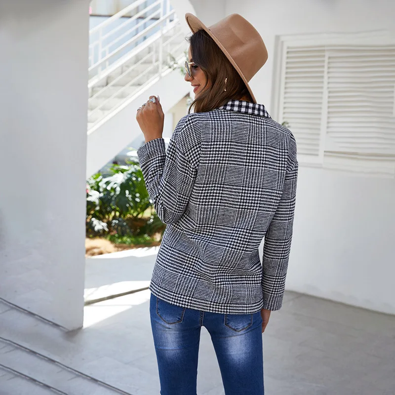 Hot sale 2019 Autumn Winter new wool coat women plaid double-row button Full sleeve lapel fashion Loose woolen small suit coats