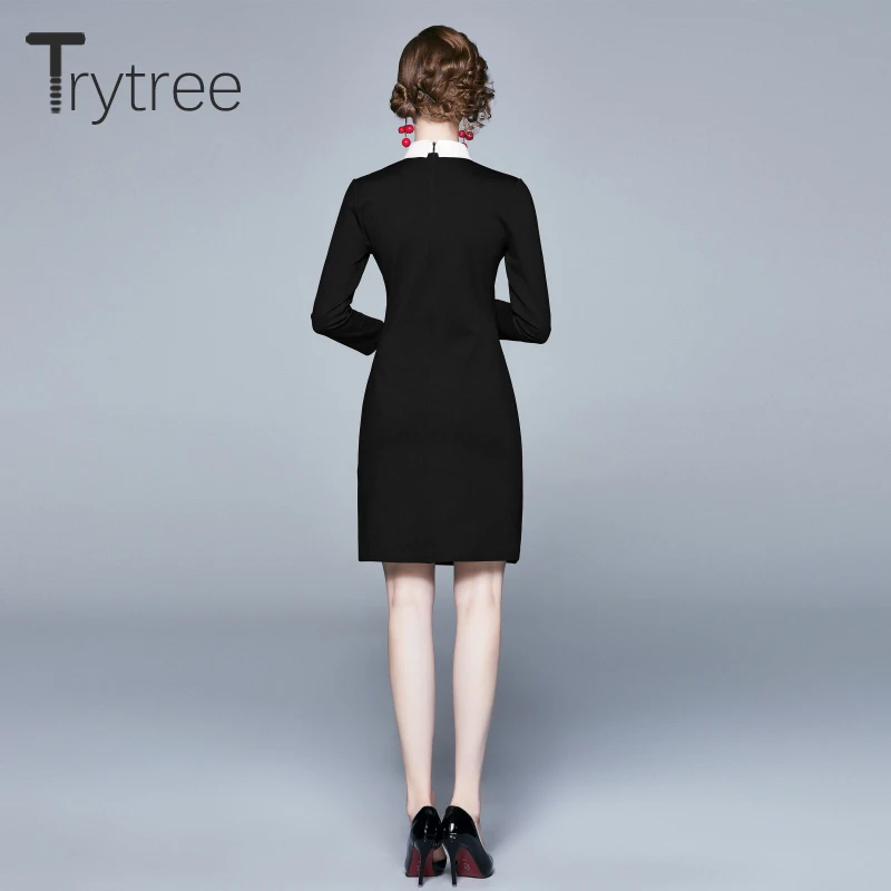 Trytree осеннее женское Повседневное платье воротник Питер Пэн вышивка три четверти рукав А-силуэт Модное Элегантное офисное женское мини-платье