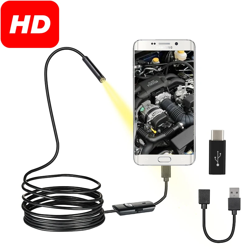 Endoscopio USB MASO 5,5 mm 2 en 1 IP67 impermeable boroscopio c/ámara de inspecci/ón con 6 LED y 5,5 m cable de serpiente USB adaptador para Android tel/éfono Tablet dispositivo