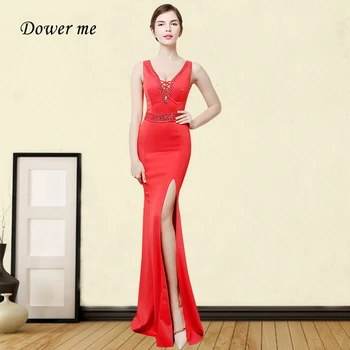 

Evening Dresses Mermaid GDX406 Red Double V-neck Sleeveless Evening Gowns For Women Evening Dres Split Long Robe De Soiree