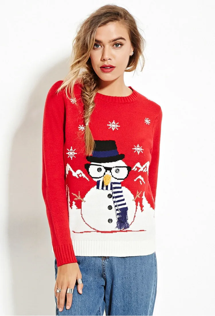 Некрасивый Рождественский свитер Mujer подарок Санта эльф Забавный пуловер женские футболки и свитера Топы Осенняя Корейская зимняя одежда - Цвет: Snowman