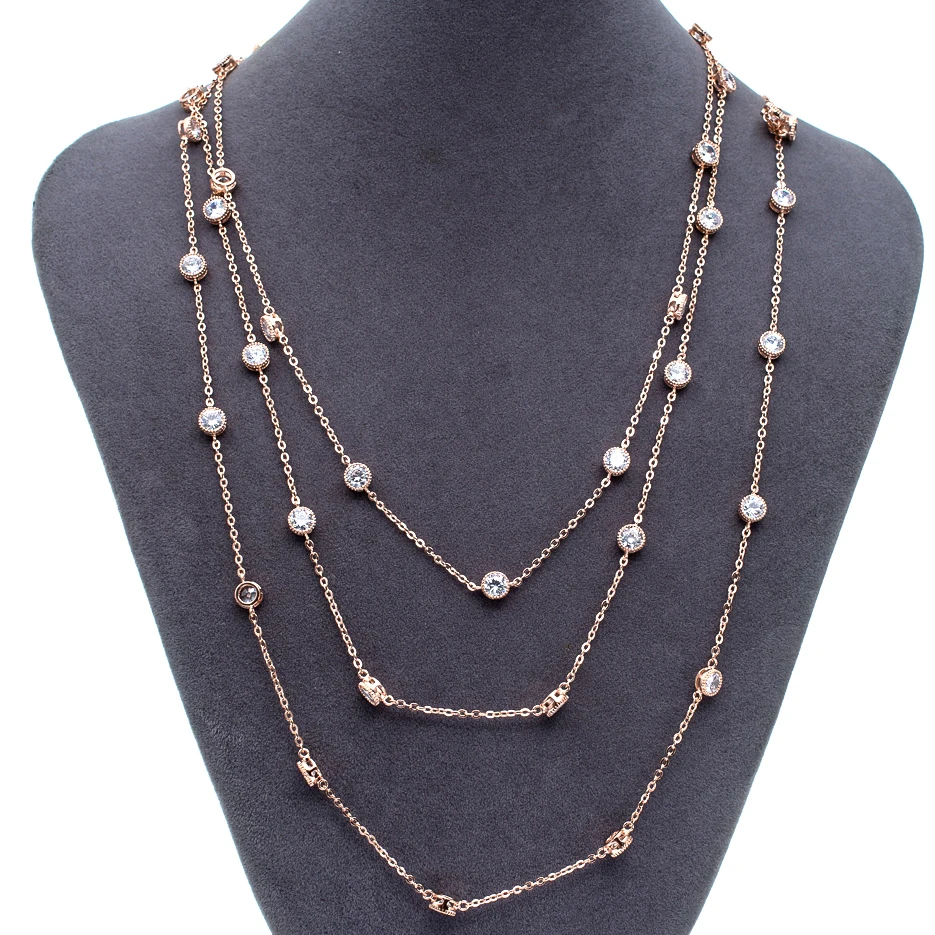 

165cm Super Long Sweater Necklace 3 Round Chains with Crystals Women Party 2784G4